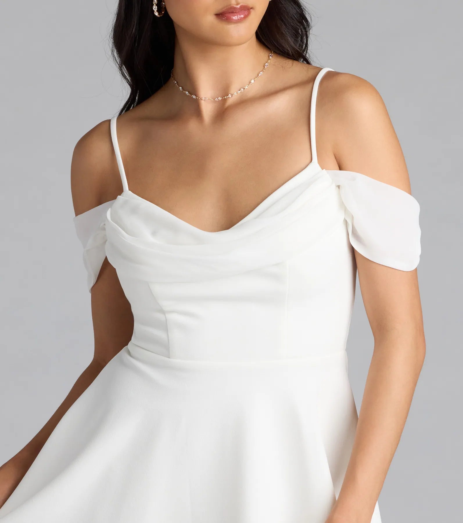 Sweet Touch Cold Shoulder Crepe Skater Dress