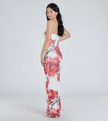 Bold Stunner Floral Mesh Strapless Maxi Dress