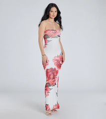 Bold Stunner Floral Mesh Strapless Maxi Dress