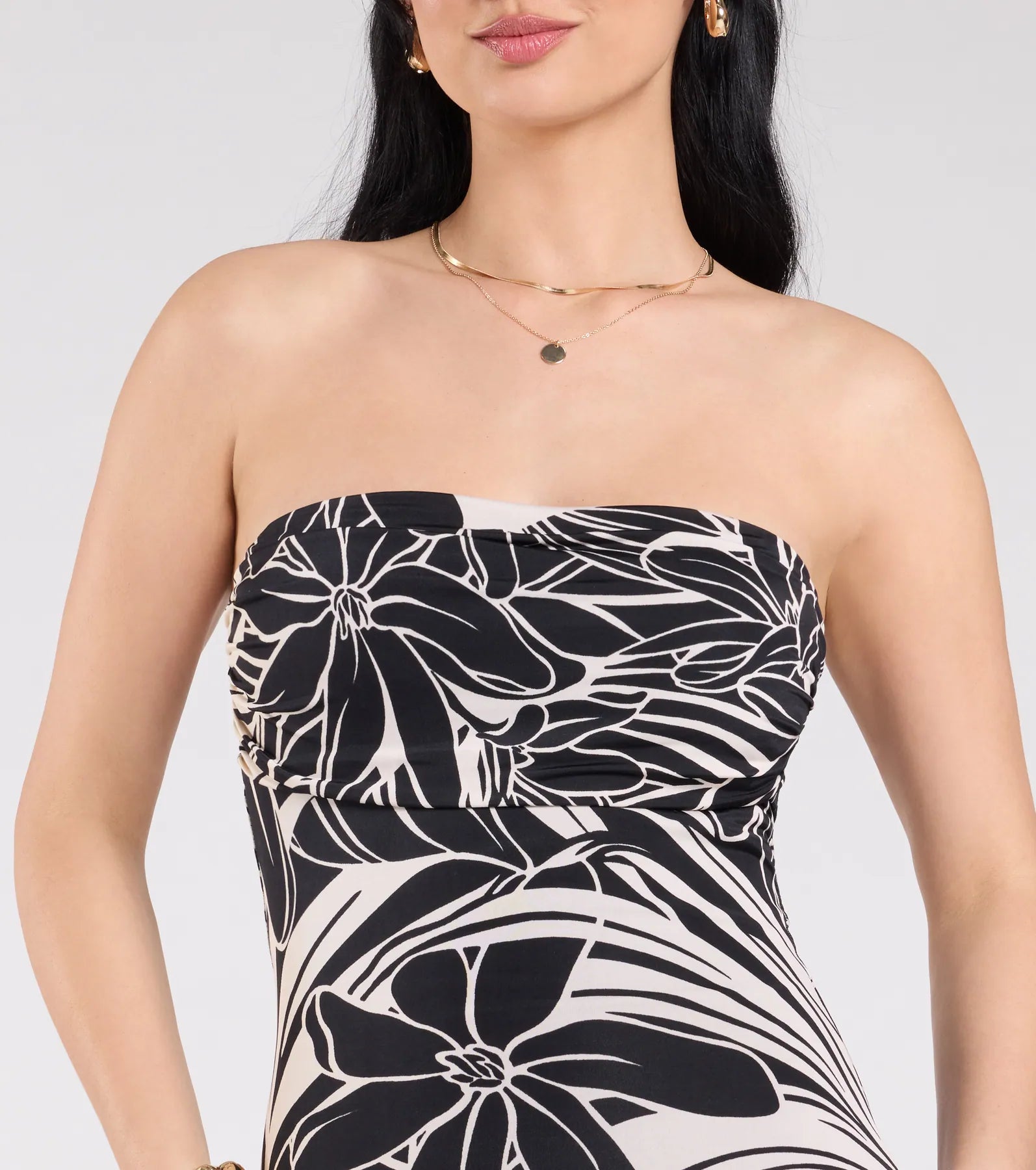 Tropical Mood Strapless Midi Dress