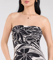 Tropical Mood Strapless Midi Dress