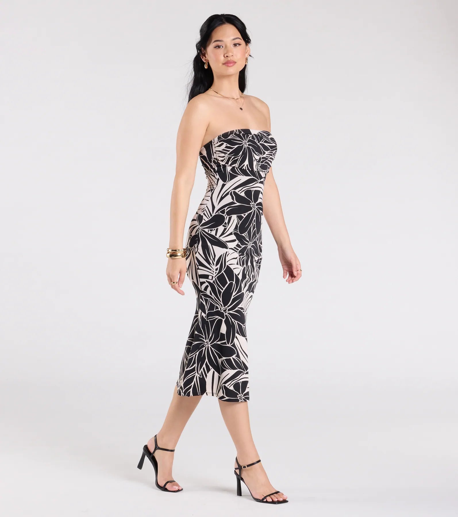 Tropical Mood Strapless Midi Dress