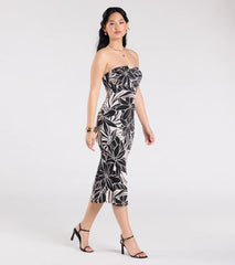 Tropical Mood Strapless Midi Dress