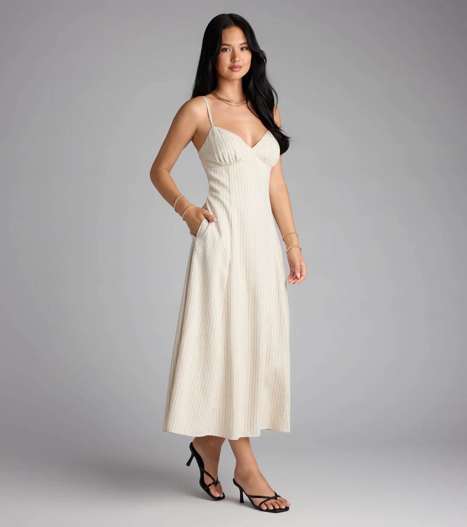 Chic Twist Tie-Back Striped Midi Dress