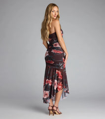 Golden Hour Tropical Floral Mesh Midi Dress