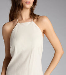 Coastal Chic Linen Halter Maxi Dress