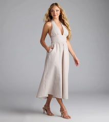 Cup Of Tea Striped Halter Midi Dress With Pockets