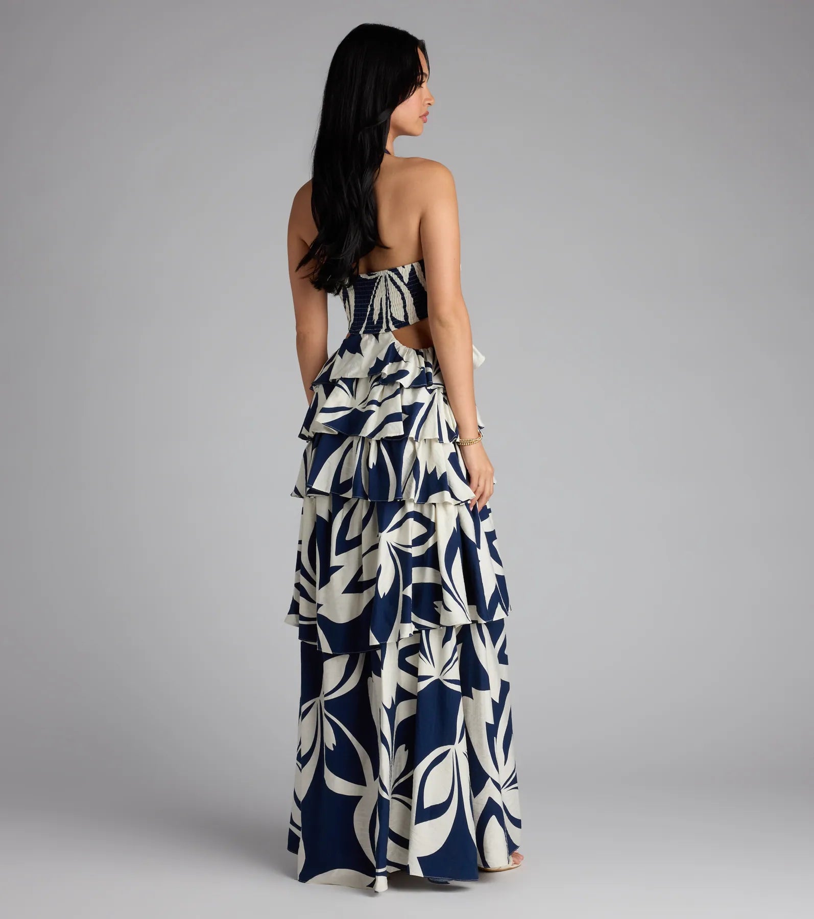 Bold And Beautiful Rosette Halter Cutout Maxi Dress