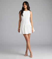 East Coast Girlie Button Linen Skater Dress
