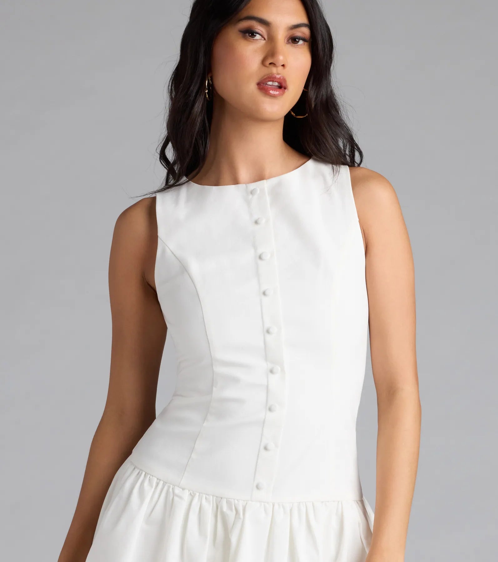 East Coast Girlie Button Linen Skater Dress