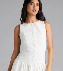 East Coast Girlie Button Linen Skater Dress