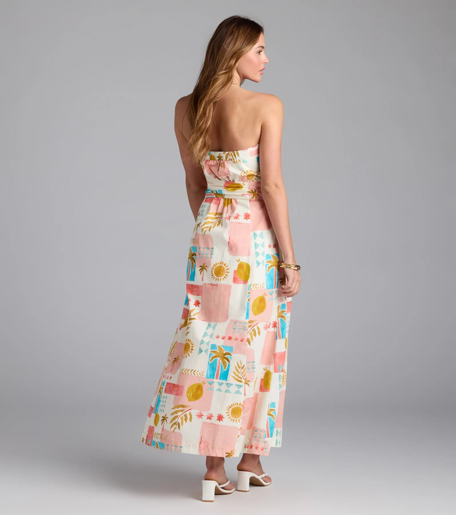 Jetset Babe Tropical Print Belted Maxi Dress