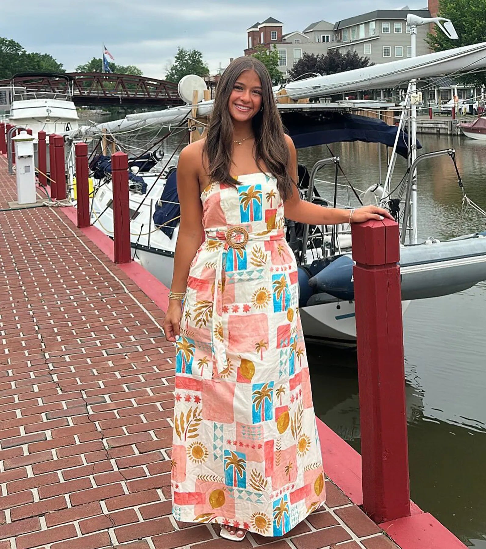 Jetset Babe Tropical Print Belted Maxi Dress