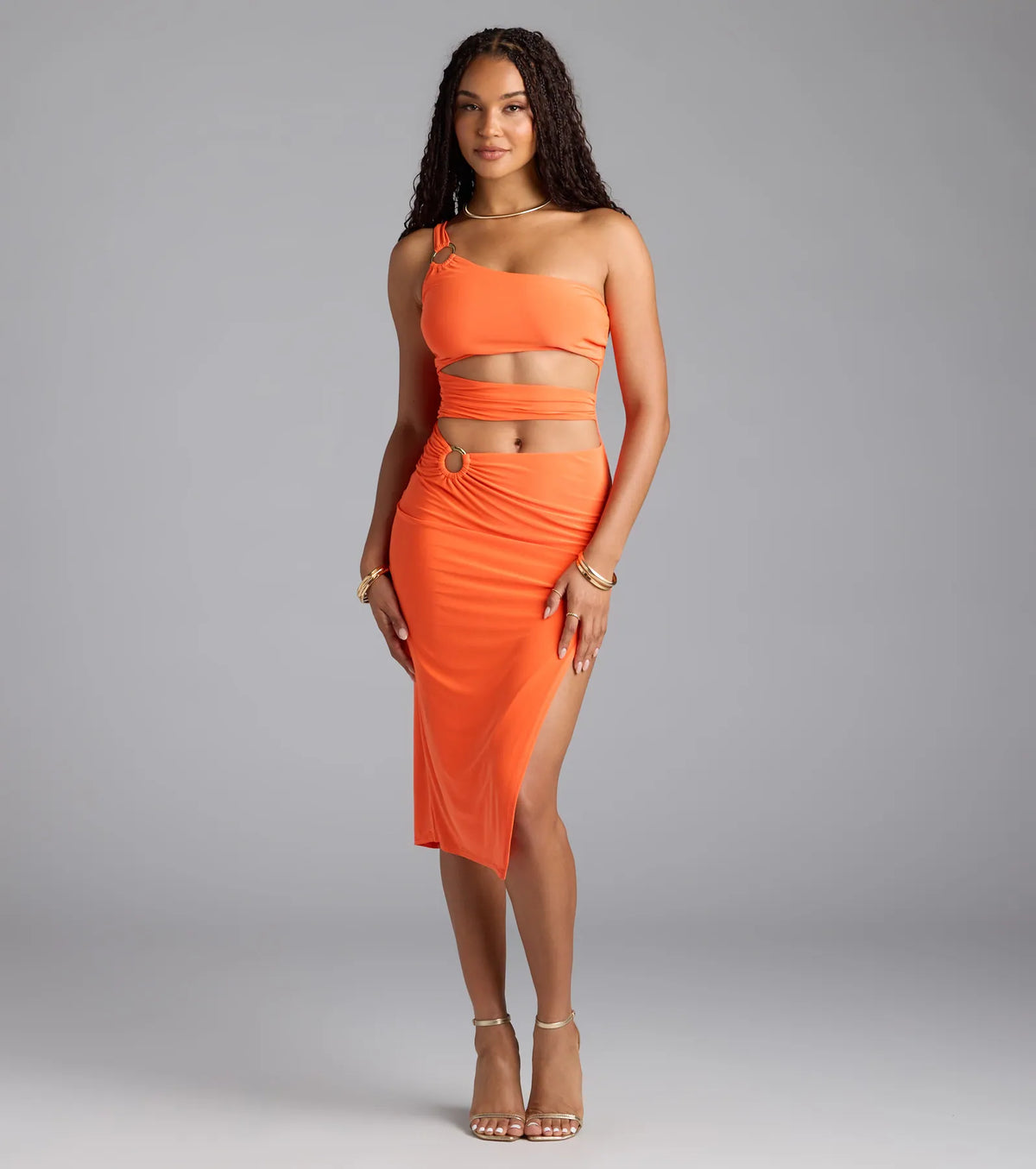 Turn Up The Heat One-Shoulder Cutout Midi Dress