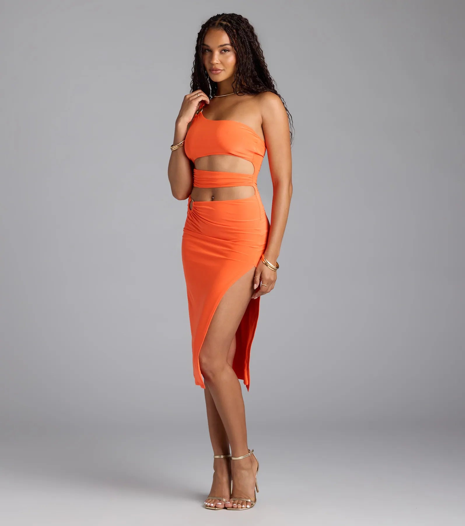 Turn Up The Heat One-Shoulder Cutout Midi Dress