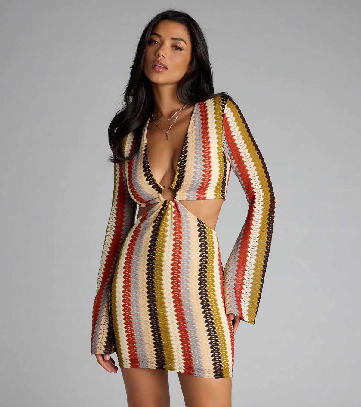 Groovy Gal Striped Cutout Mini Dress
