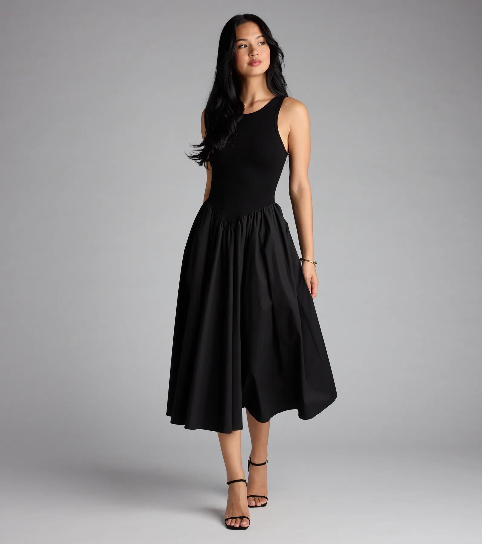 Romantic Sunny Days Crew Neck Poplin Midi Dress