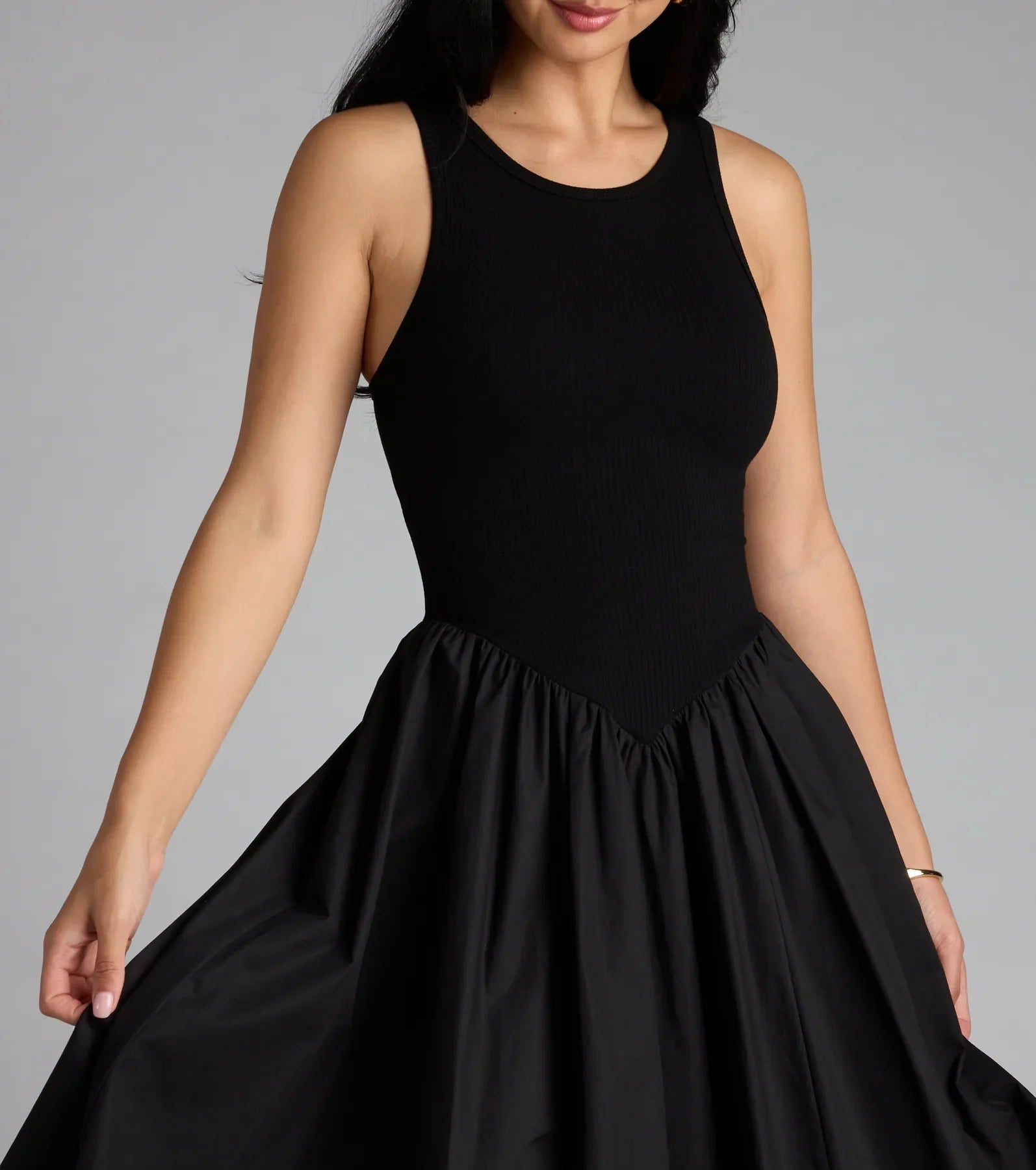 Romantic Sunny Days Crew Neck Poplin Midi Dress