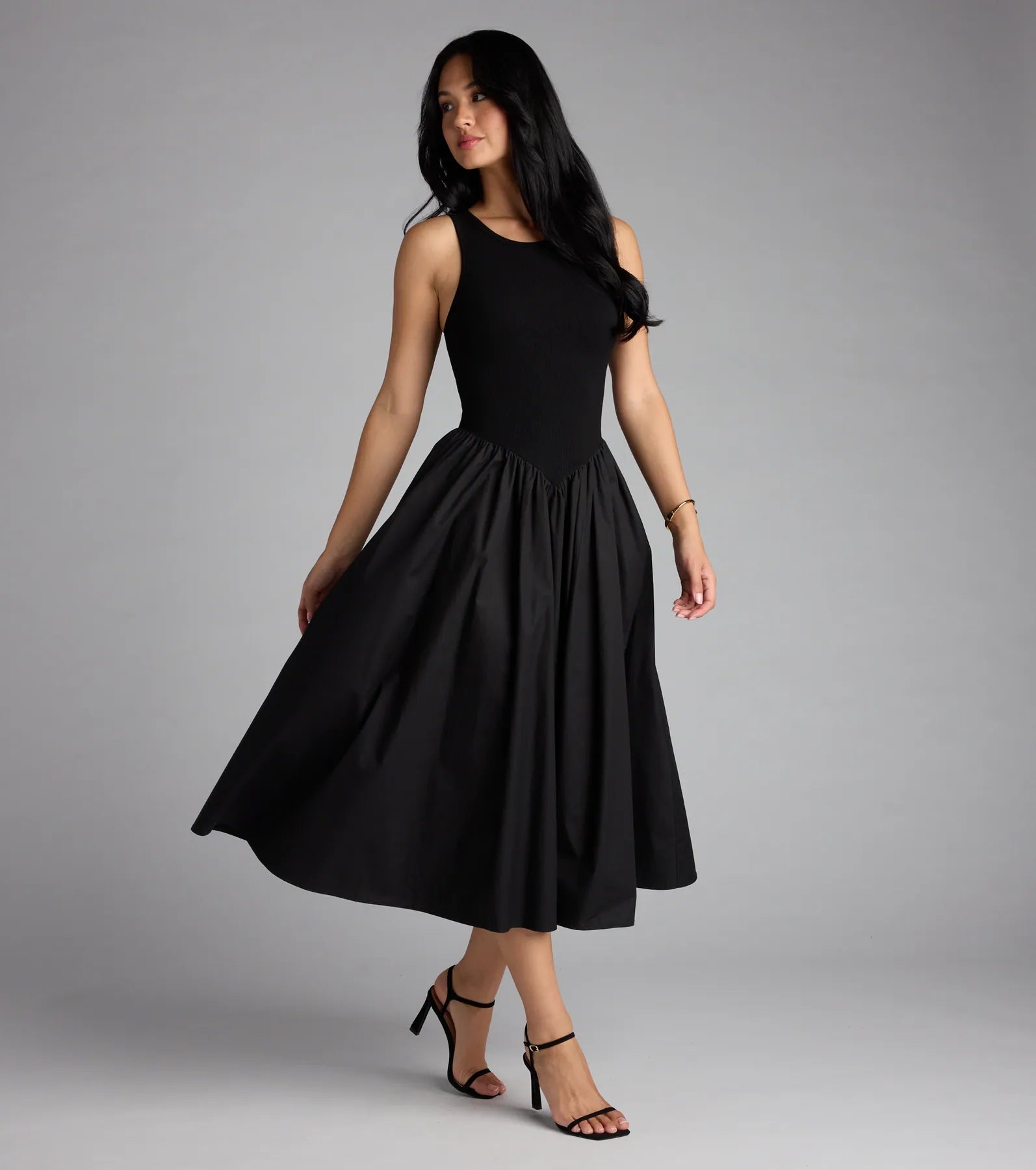 Romantic Sunny Days Crew Neck Poplin Midi Dress