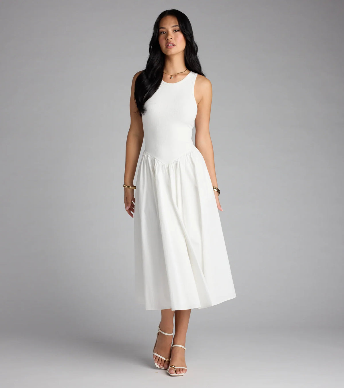 Romantic Sunny Days Crew Neck Poplin Midi Dress