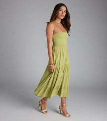 Breezy Summer Strapless Tiered Midi Dress