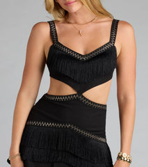 Shimmy In The Spotlight Cutout Fringe Mini Dress