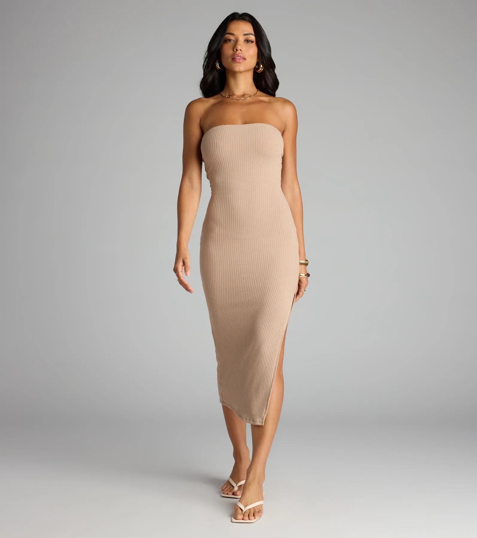 Smooth Talker Strapless Bodycon Midi Dress
