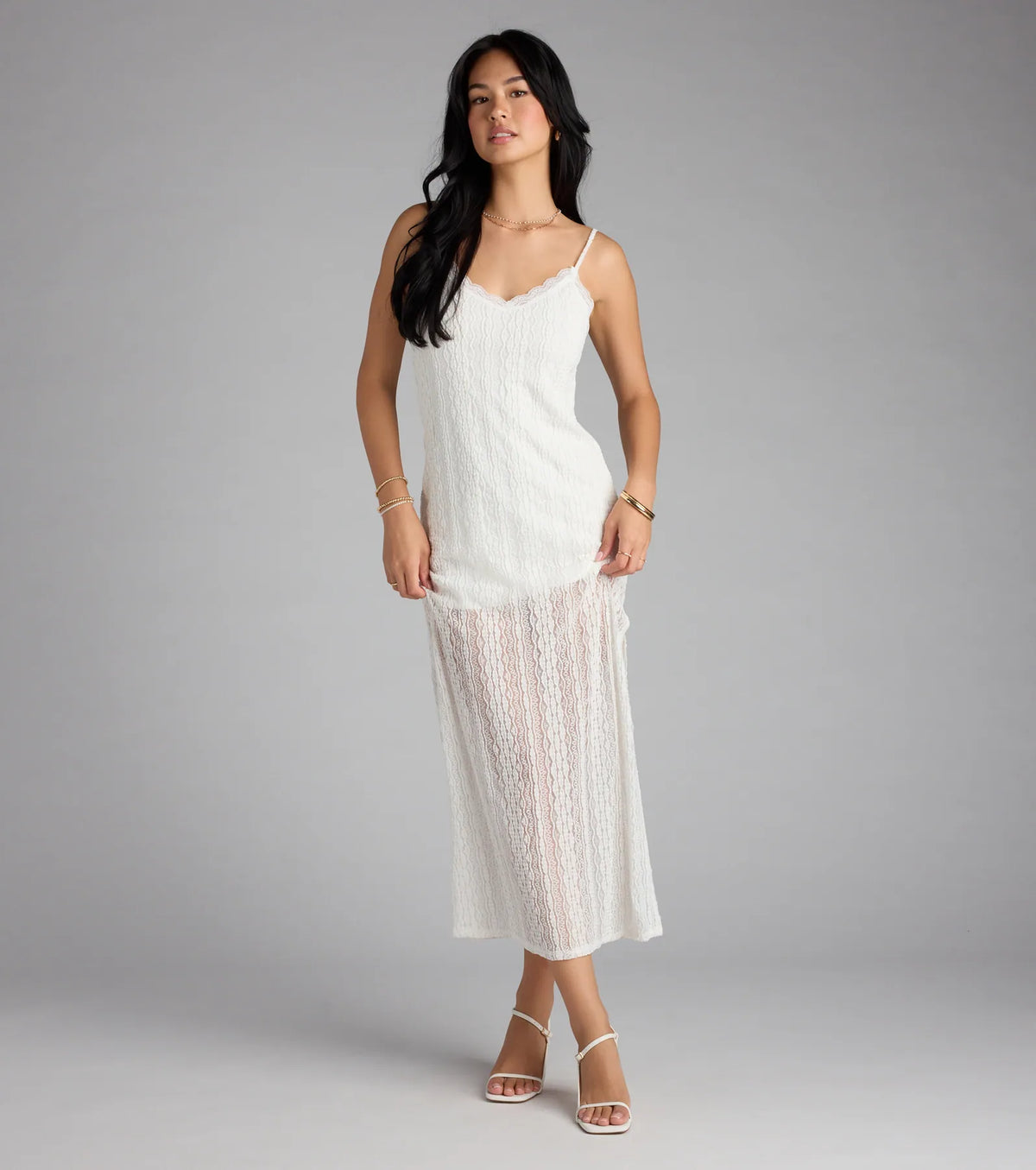 All Eyes on You Lace Low Back Midi Dress