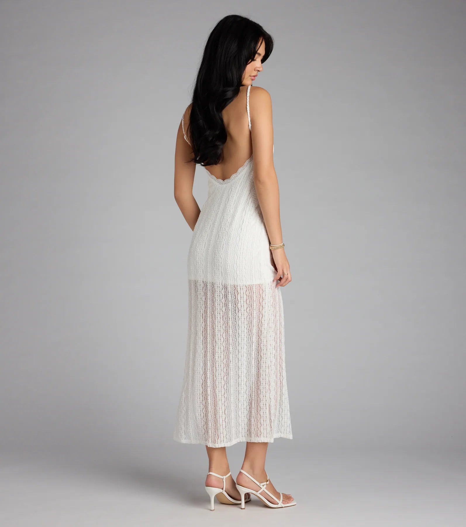 All Eyes on You Lace Low Back Midi Dress