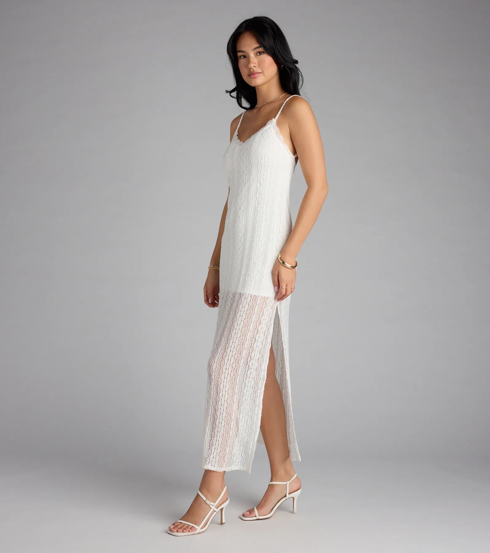 All Eyes on You Lace Low Back Midi Dress