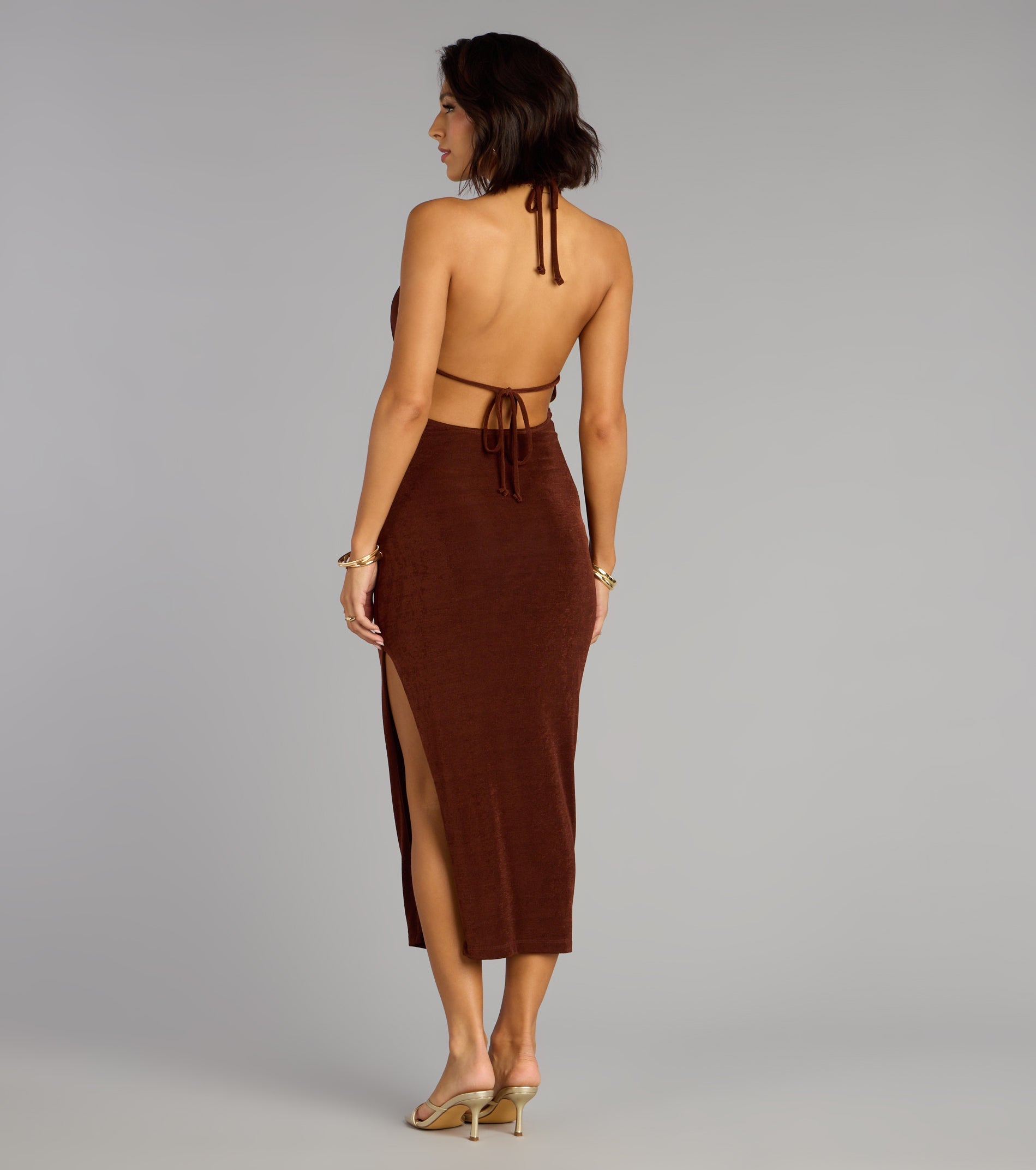 Chic Paradise Halter Open Back Slit Midi Dress