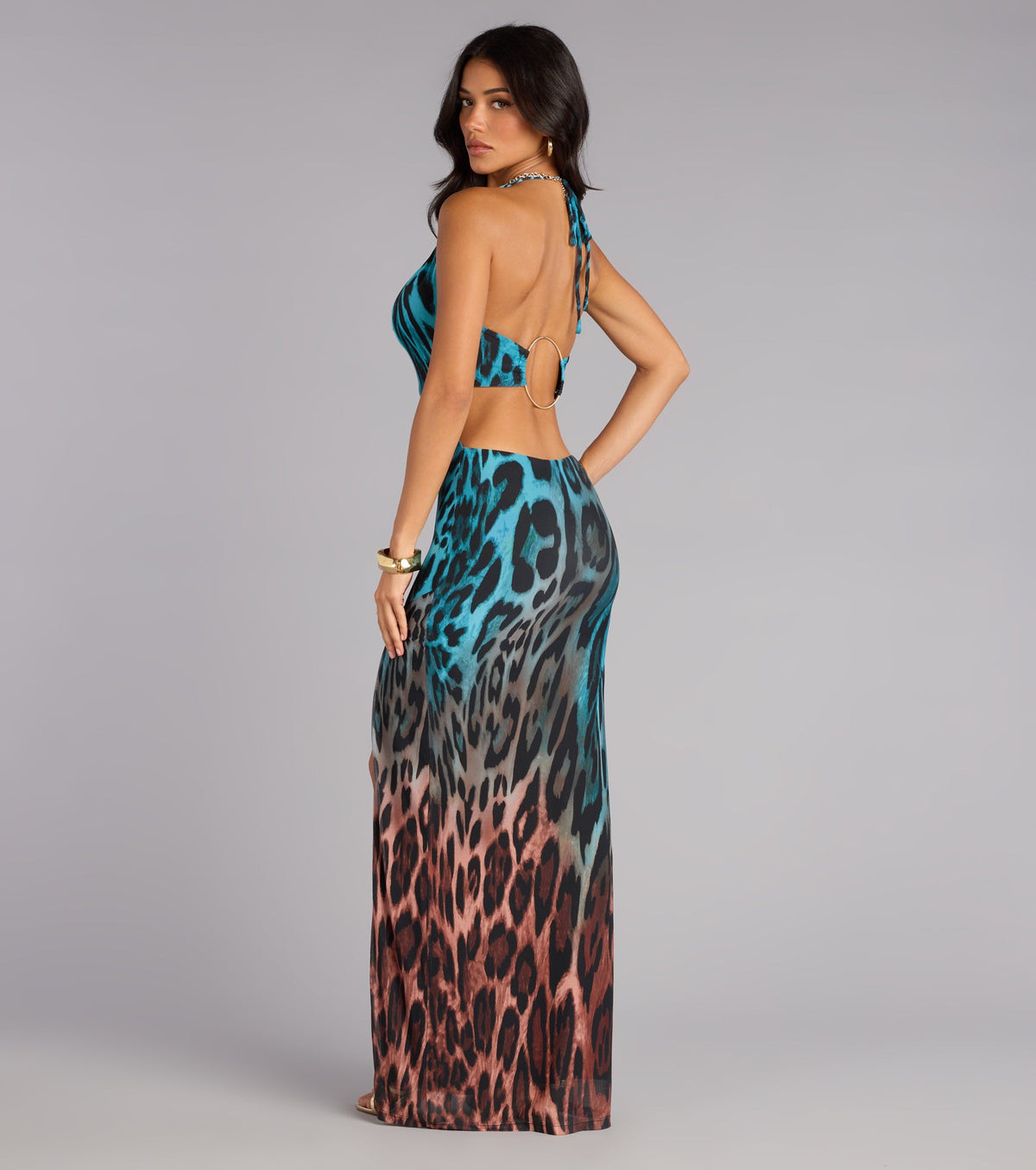 Fierce And Refined Leopard Cowl Maxi Dress
