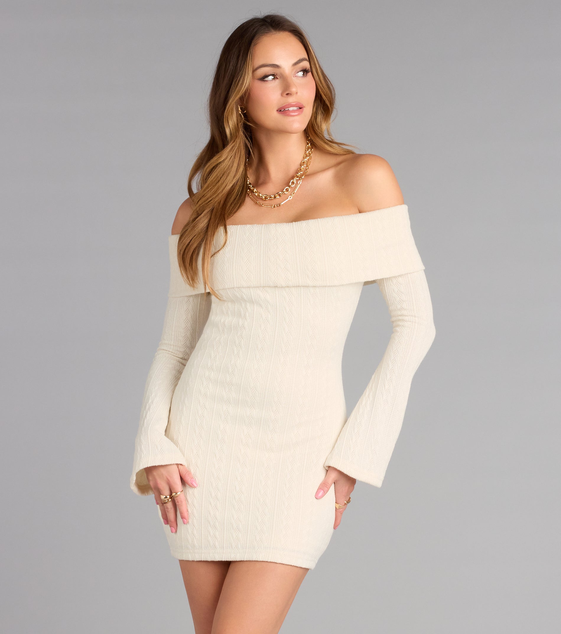 Sweet And Snug Cable Knit Mini Dress