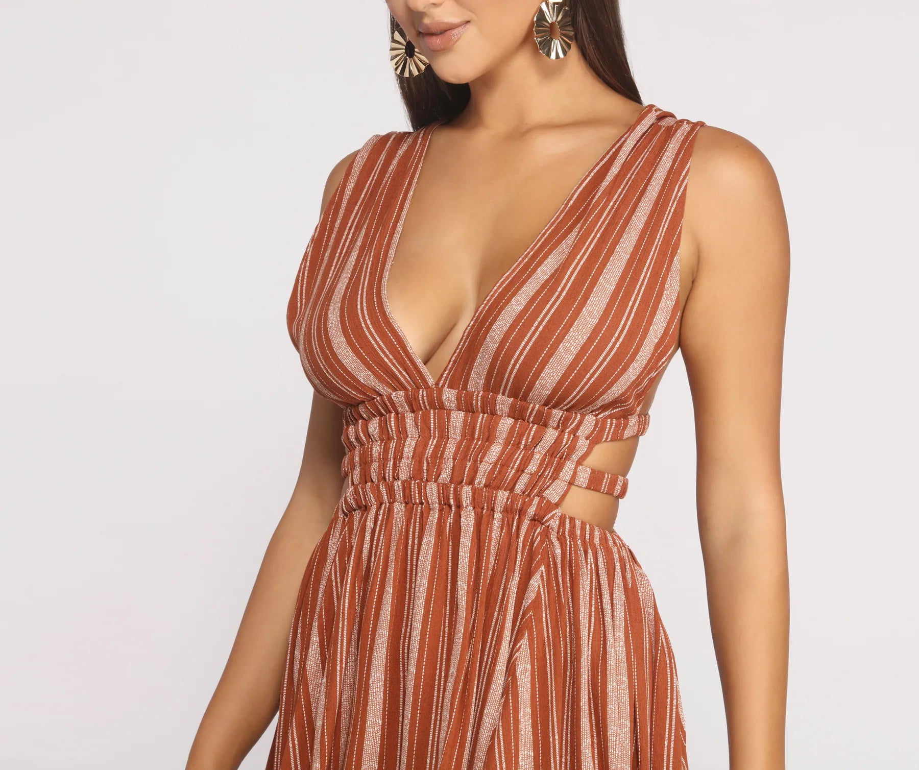 Season of Stripes Cutout Gauze Mini Dress