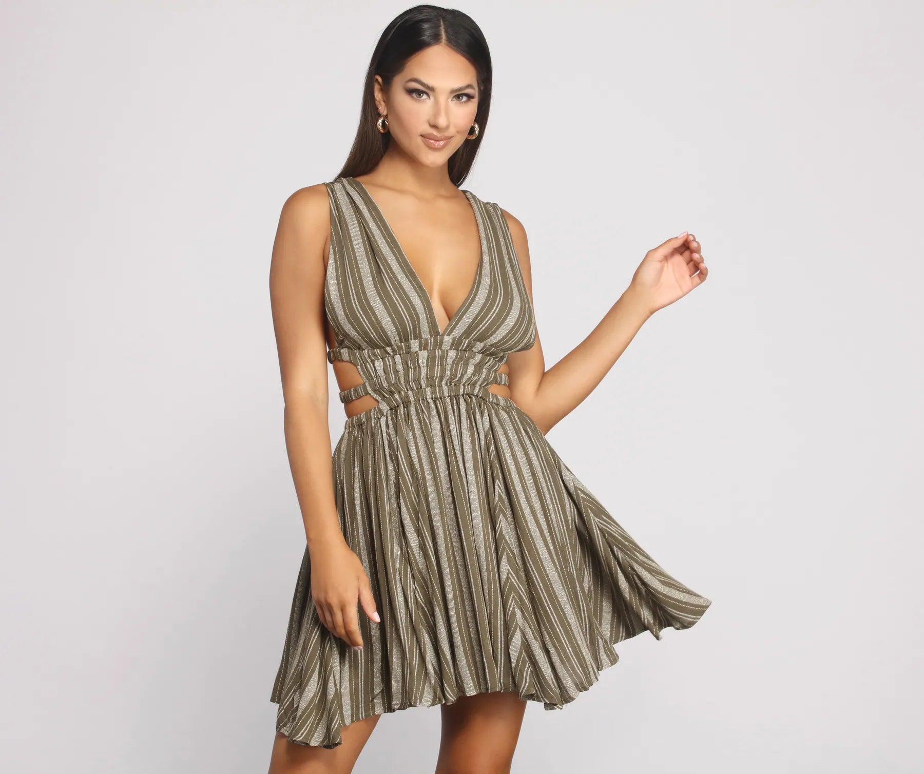 Season of Stripes Cutout Gauze Mini Dress
