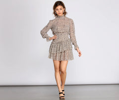 Falling For It Ruffled Chiffon Leopard Print Dress