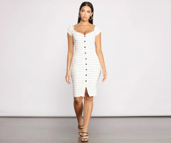 Stripe It Down Ribbed Button Down Midi Dress