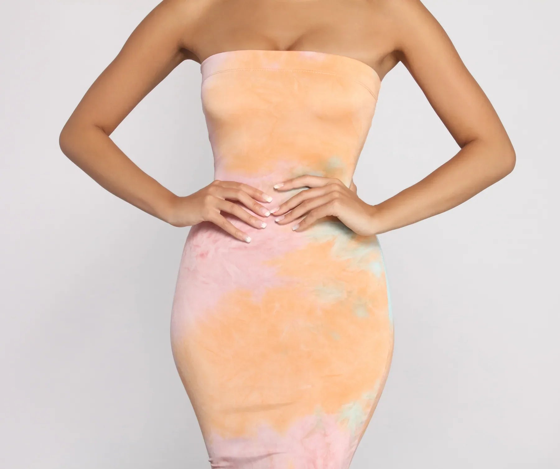 Strapless Tube Tie Dye Midi Dress