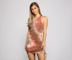 Drawn To Tie Dye Ruched Mini Dress
