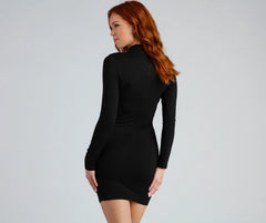 Ruched Babe Mock Neck Bodycon Dress