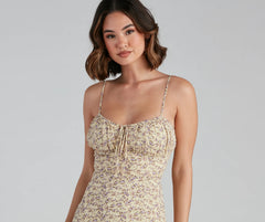 Floral Retreat Chiffon Sweetheart Midi Dress