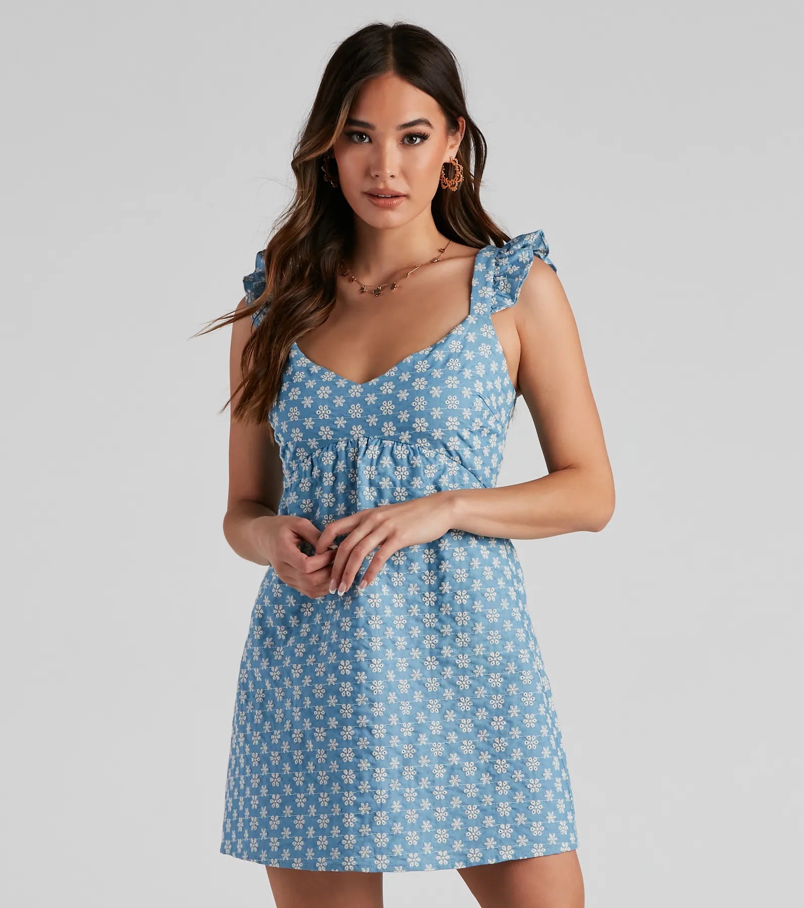 Picnic Date Eyelet Lace V-Neck Dress