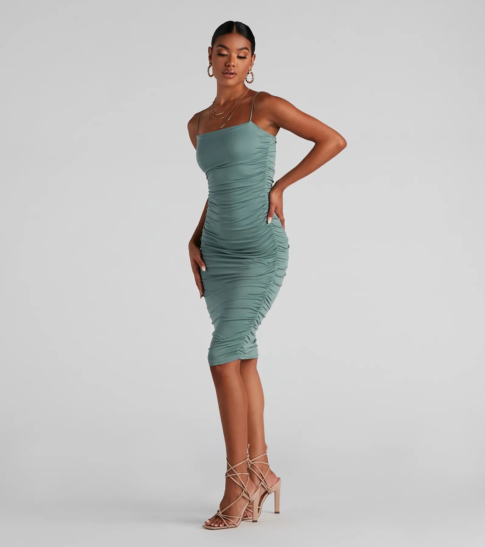 Level Up Ruched Knit Midi Dress