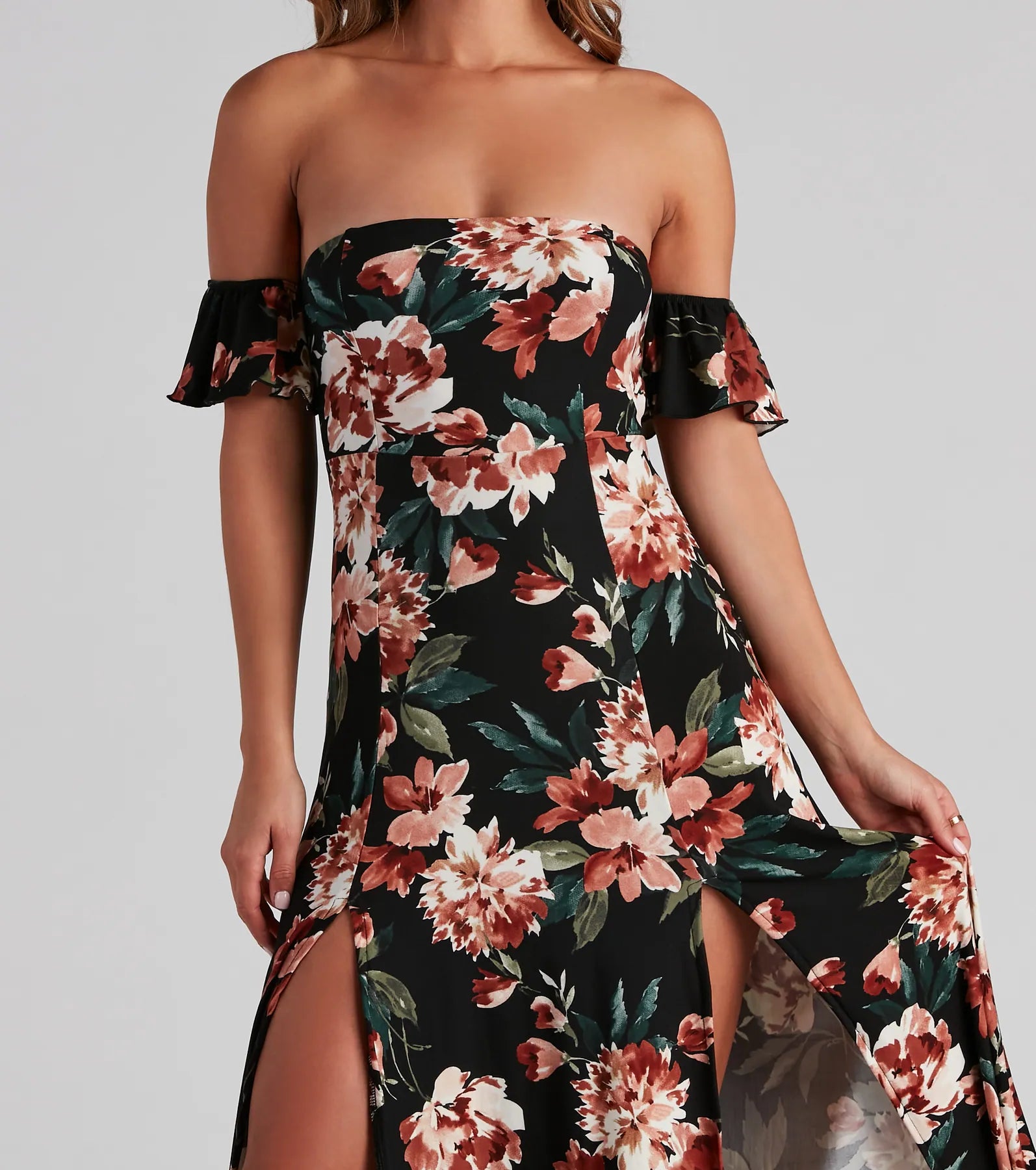 Vineyard Floral Slit Maxi Dress