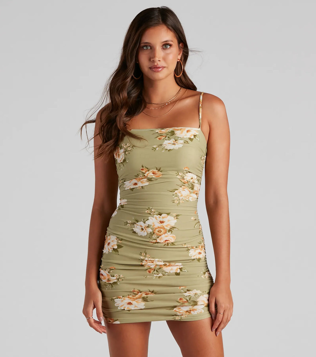 Floral Occasion Ruched Side Mini Dress