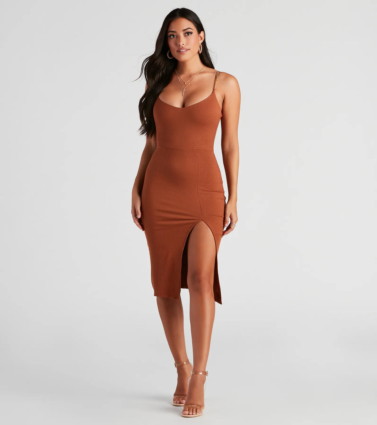 Stylish Links Chain Strap Midi Dress