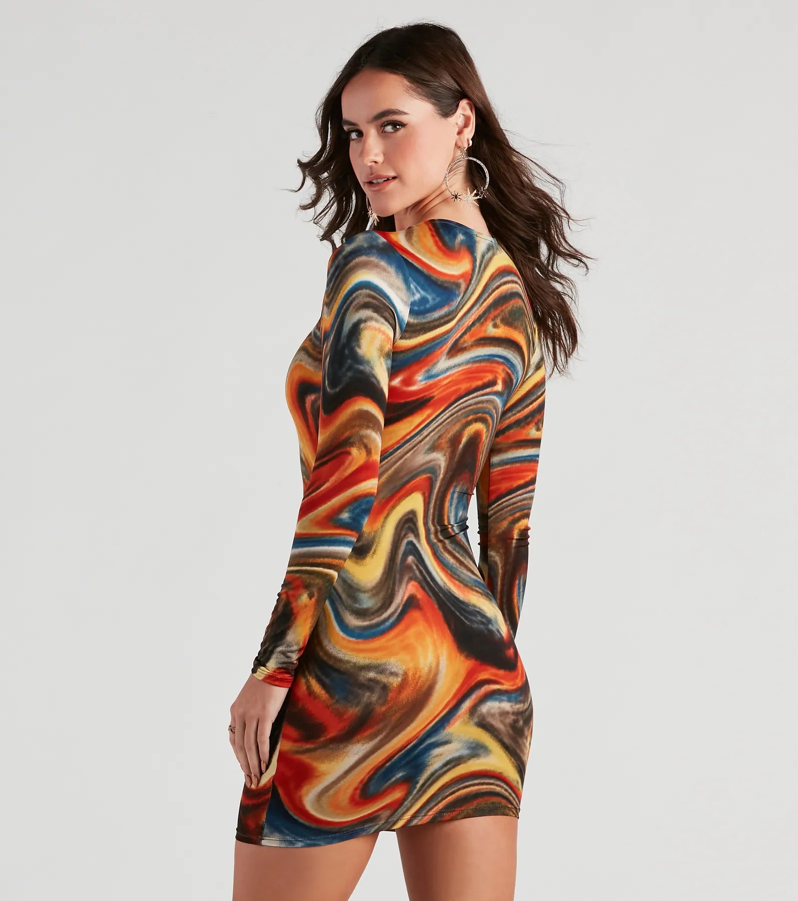 Swirl Of Splash Crew Mini Dress