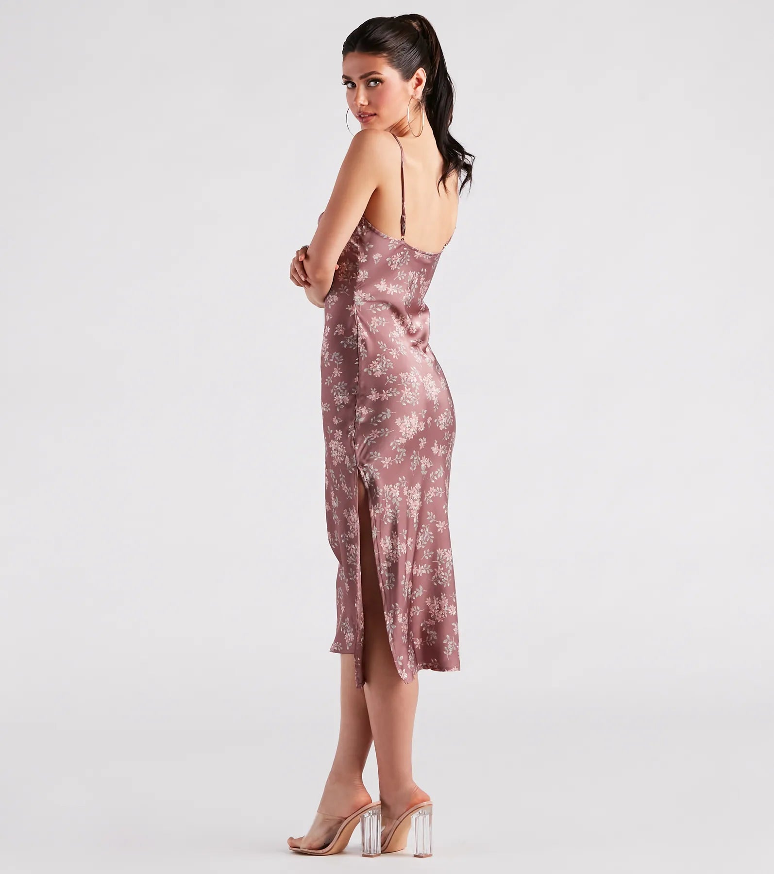 Dreamy In Floral Satin Midi Dress