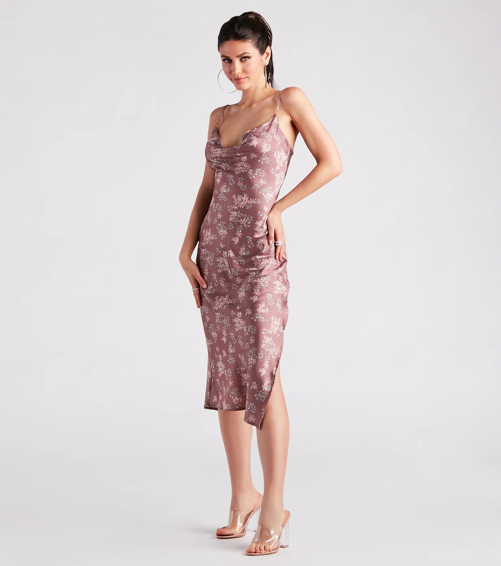 Dreamy In Floral Satin Midi Dress