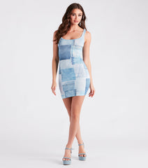 Throwback Blues Denim Print Mini Dress